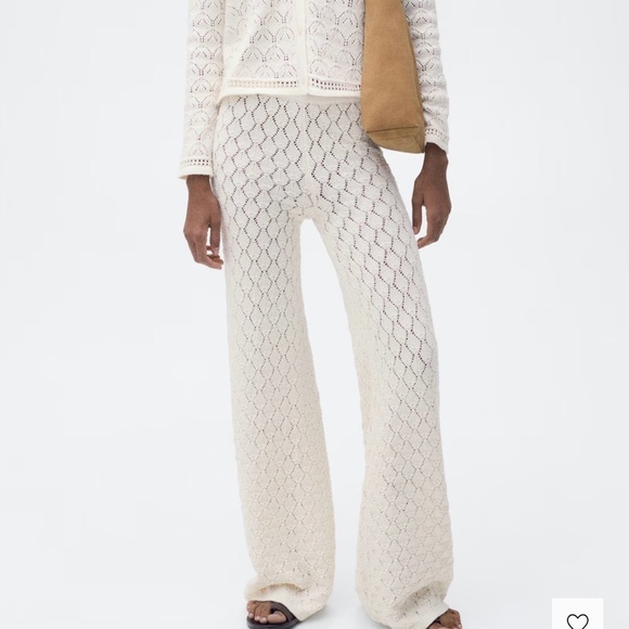 Mango Pants - Mango STRAIGHT-FIT OPENWORK KNITTED Cream Pants